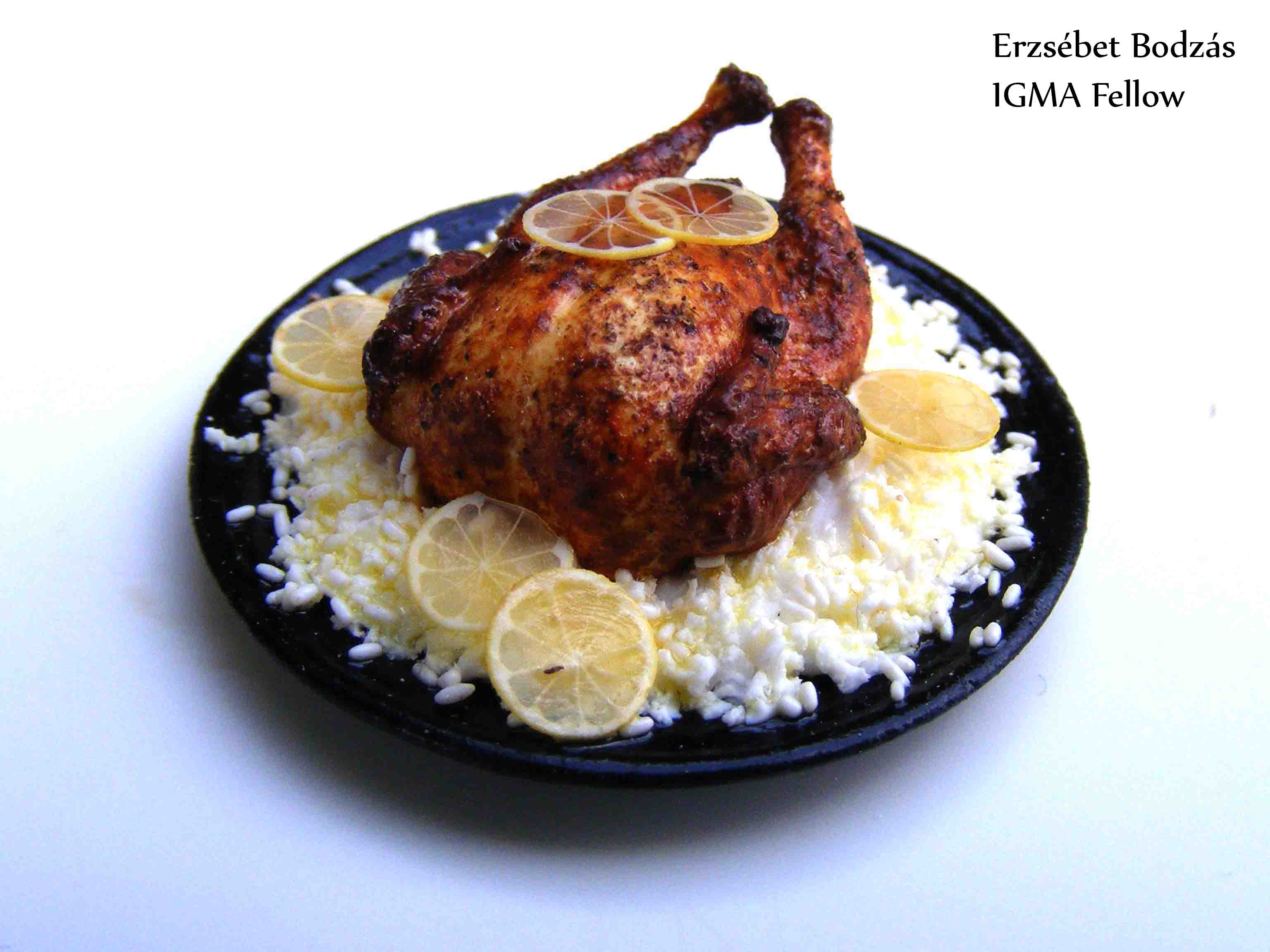 roast chicken on rice bed